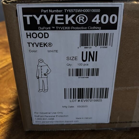 DuPont Tyvek 400 Pullover Hood, White, Universal, 100-Pack - Picture 4 of 5